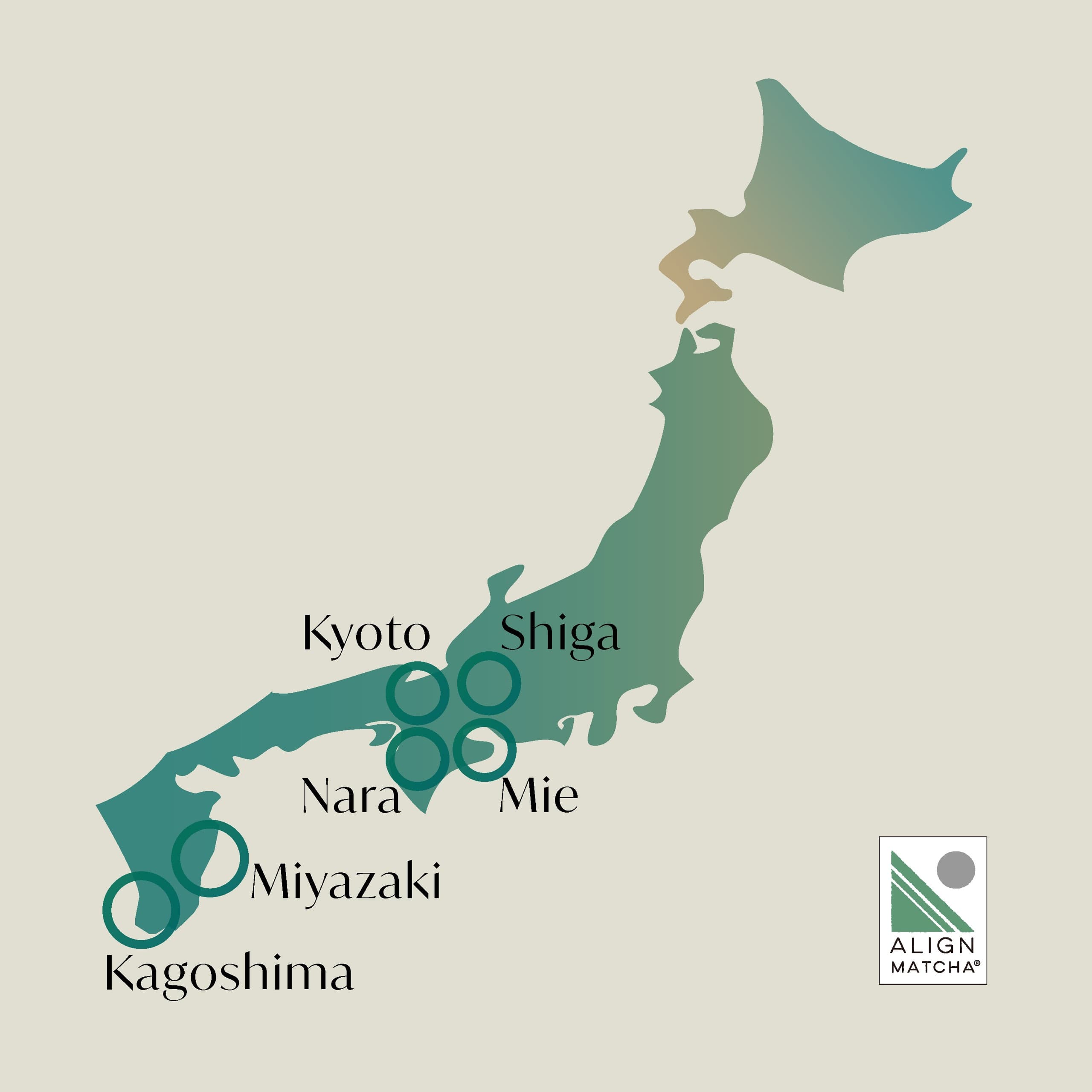 Alignの6つの茶産地を示す地図